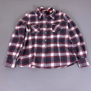 Natural Reflections Flannel Shirt Men's XL Red Gray Plaid Cotton Pearl Snap